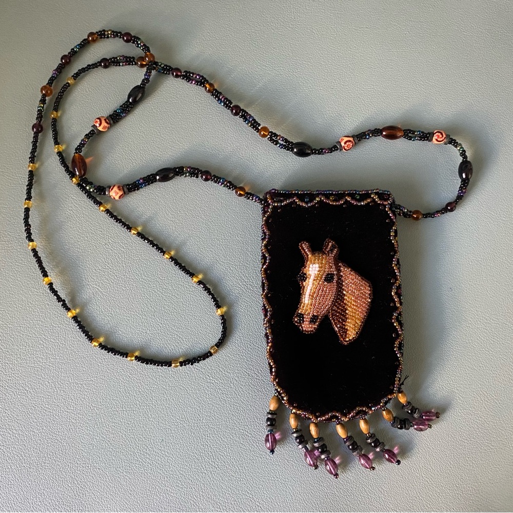 Vintage Horse Beaded mini pouch